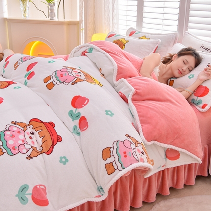 91家纺网 家纺一手货源 找家纺 梦莱情 2024新款190克7斤半牛奶绒四件套小女孩