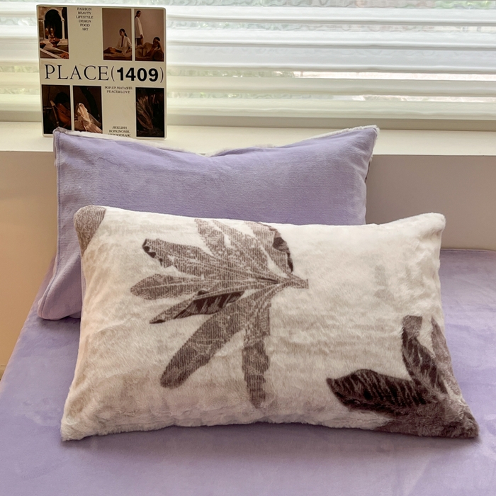 91家纺网 家纺一手货源 找家纺 金爱家 2024新款立体牛奶绒兔毛绒印花四件套 兔毛印花-树叶