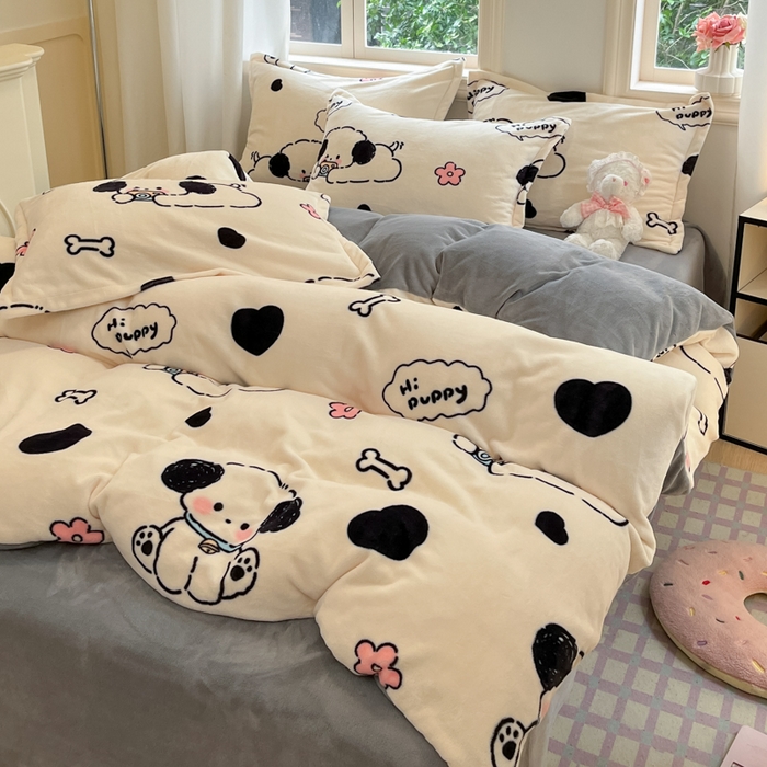 91家纺网 家纺一手货源 找家纺 沐慕 2024新款200g加厚牛奶绒四件套 修修狗