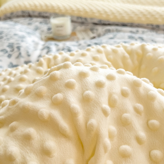 91家纺网 家纺一手货源 找家纺 米菲 2024新款印花双层纱豆豆绒大豆冬被 花梦缘