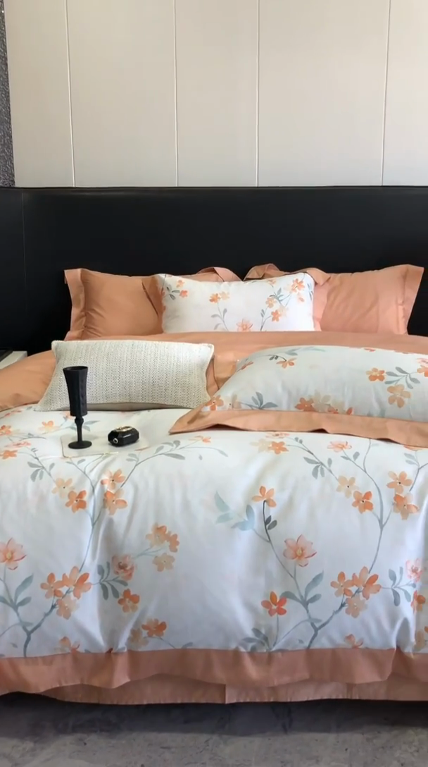 91家纺网 家纺一手货源 找家纺 金麦家纺 2024新款全棉数码印花四件套系列 兰俏