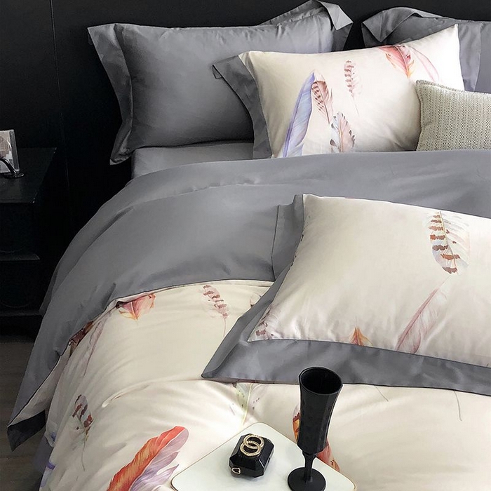 91家纺网 家纺一手货源 找家纺 金麦家纺 2024新款全棉数码印花四件套系列 羽叶