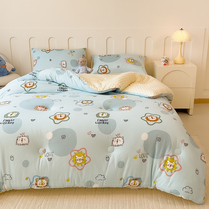 91家纺网 家纺一手货源 找家纺 米菲 2024新款卡通针织棉豆豆绒大豆冬被 开心派对