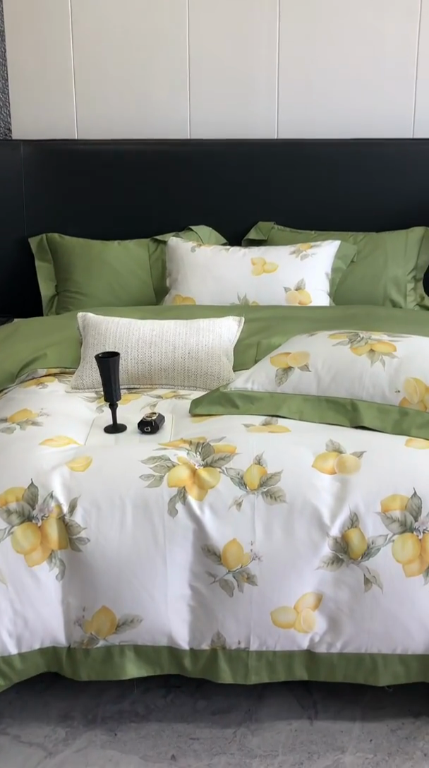 91家纺网 家纺一手货源 找家纺 金麦家纺 2024新款全棉数码印花四件套系列 绿意