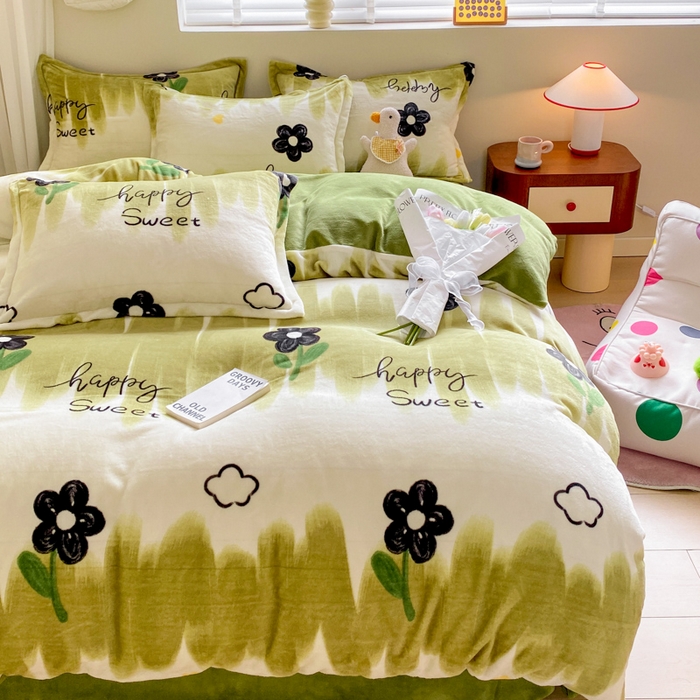 91家纺网 家纺一手货源 找家纺 沐慕 2024新款200g加厚牛奶绒四件套 花韵