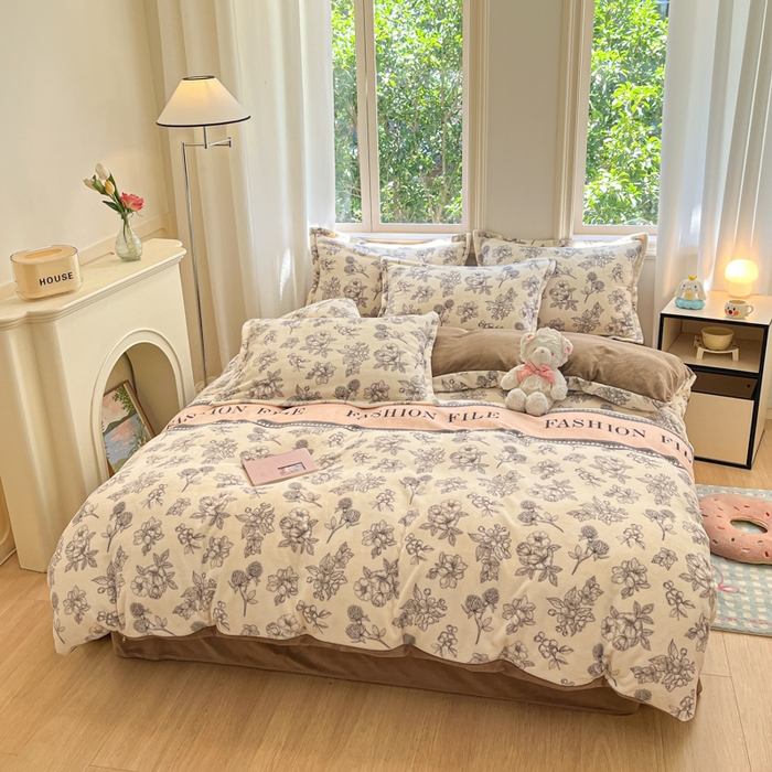 91家纺网 家纺一手货源 找家纺 沐慕 2024新款200g加厚牛奶绒四件套 花艺