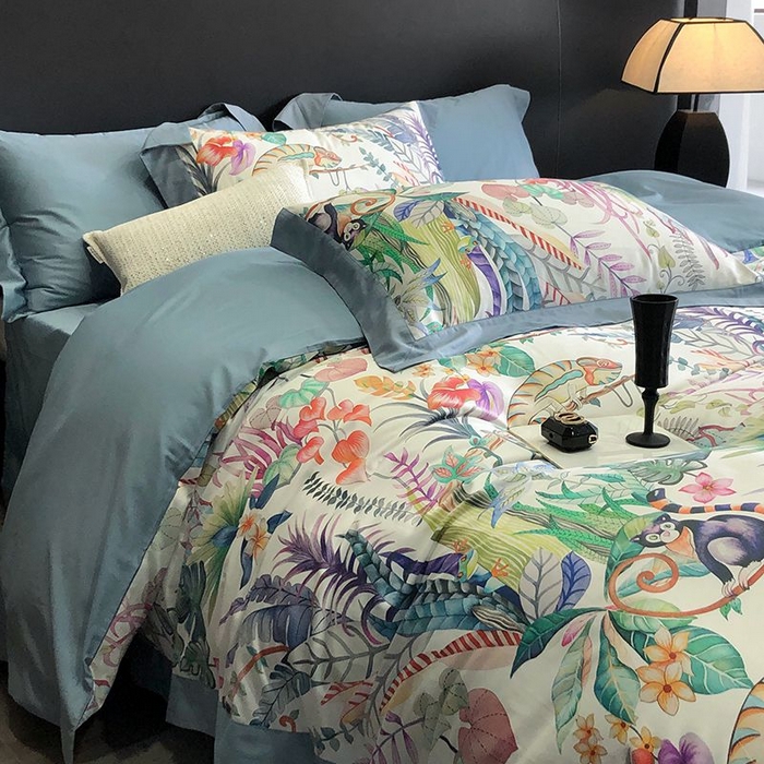 91家纺网 家纺一手货源 找家纺 金麦家纺 2024新款全棉数码印花四件套系列 盛夏