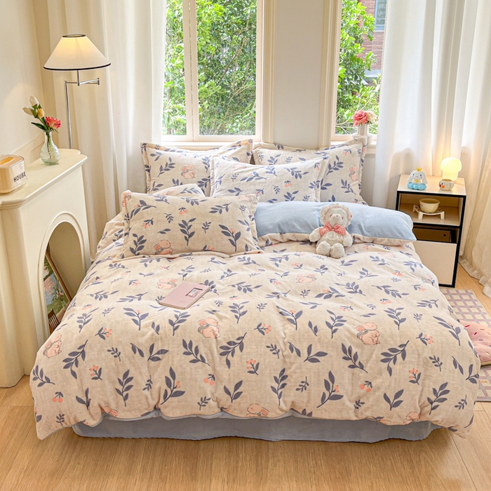 91家纺网 家纺一手货源 找家纺 沐慕 2024新款200g加厚牛奶绒四件套 兔稚