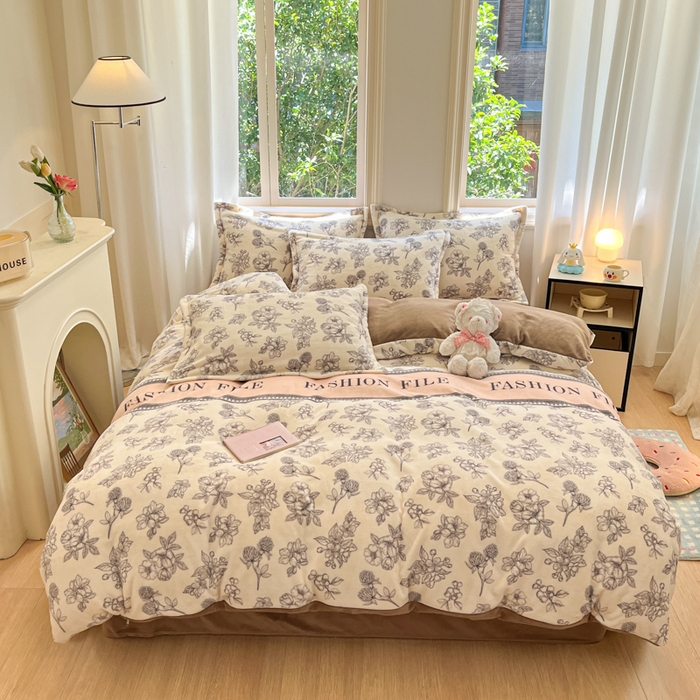 91家纺网 家纺一手货源 找家纺 沐慕 2024新款200g加厚牛奶绒四件套 花艺