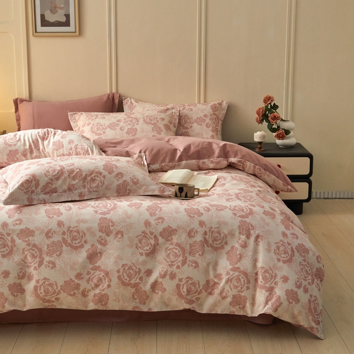 91家纺网 家纺一手货源 找家纺 涵宸家纺 2024新款加厚全棉磨毛印花四件套--罗马系列 F花束