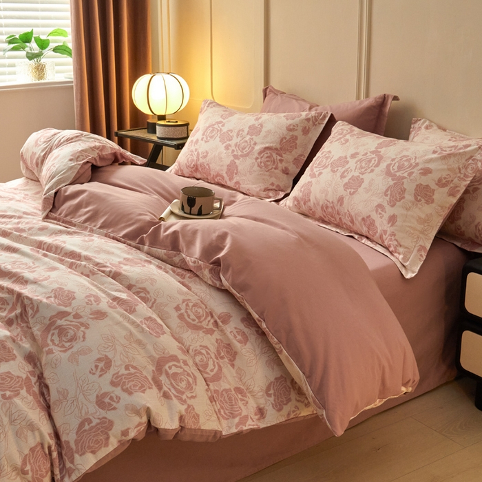 91家纺网 家纺一手货源 找家纺 涵宸家纺 2024新款加厚全棉磨毛印花四件套--罗马系列 F花束