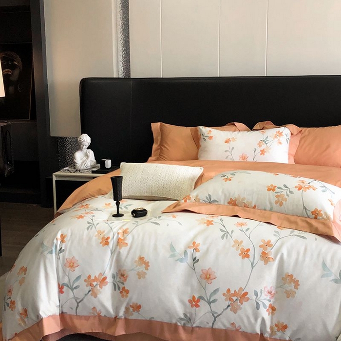 91家纺网 家纺一手货源 找家纺 金麦家纺 2024新款全棉数码印花四件套系列 兰俏