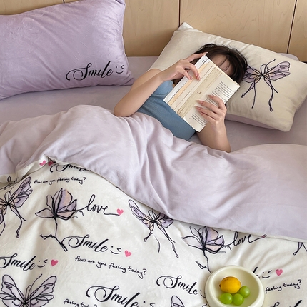 羚羊语家纺 2024新款ins博主风牛奶绒四件套数码印花小红书爆款秋冬加厚宝宝绒婴儿绒法莱绒法兰绒珊瑚绒三件套 花漾蝶语