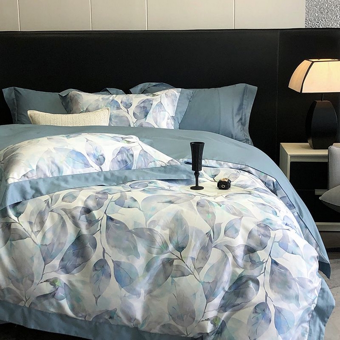 91家纺网 家纺一手货源 找家纺 金麦家纺 2024新款全棉数码印花四件套系列 蓝汐