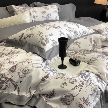 91家纺网 家纺一手货源 找家纺 金麦家纺 2024新款全棉数码印花四件套系列 木槿