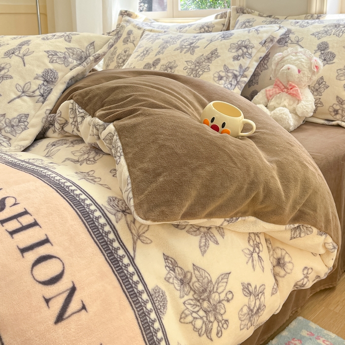 91家纺网 家纺一手货源 找家纺 沐慕 2024新款200g加厚牛奶绒四件套 花艺