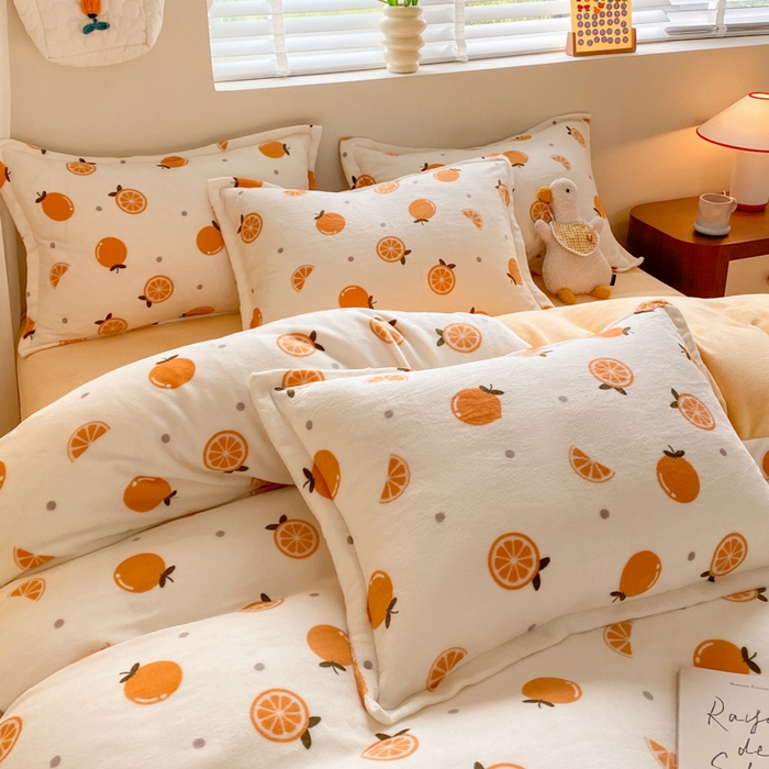 91家纺网 家纺一手货源 找家纺 沐慕 2024新款200g加厚牛奶绒四件套 小橙子