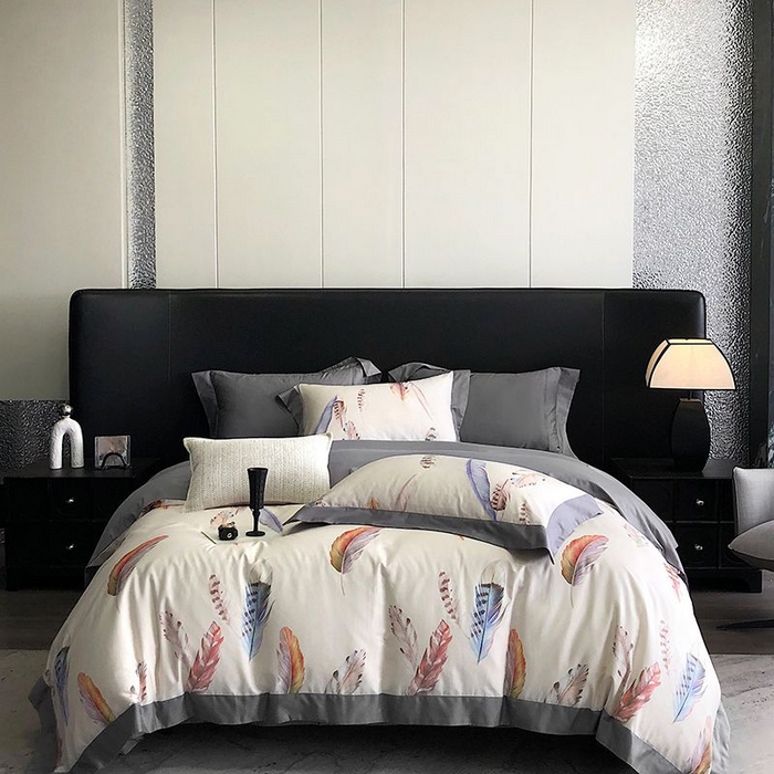 91家纺网 家纺一手货源 找家纺 金麦家纺 2024新款全棉数码印花四件套系列 羽叶