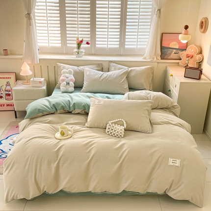 91家纺网 家纺一手货源 找家纺 （总）韩后家纺 2025新款原棉磨毛加厚双拼四件套