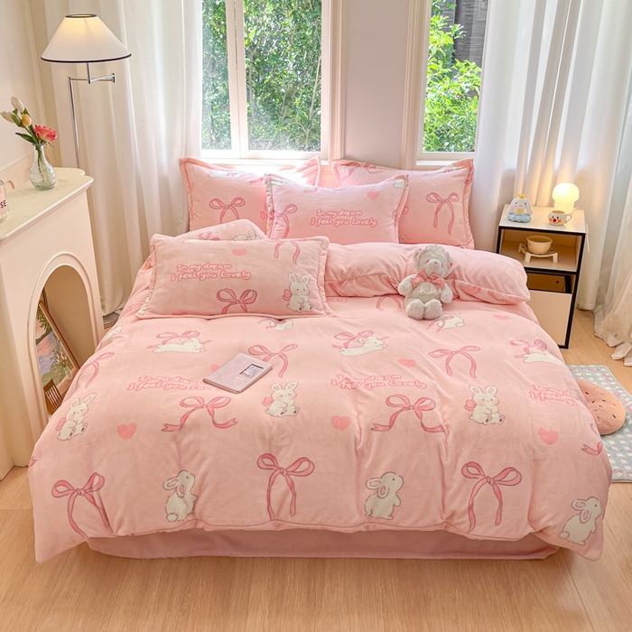 91家纺网 家纺一手货源 找家纺 沐慕 2024新款200g加厚牛奶绒四件套 仙仙兔