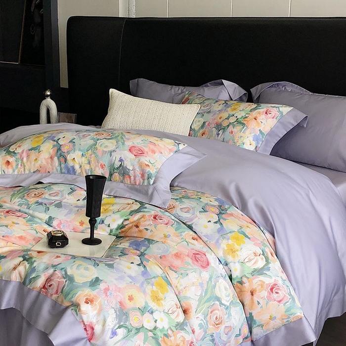 91家纺网 家纺一手货源 找家纺 金麦家纺 2024新款全棉数码印花四件套系列 花香悠然