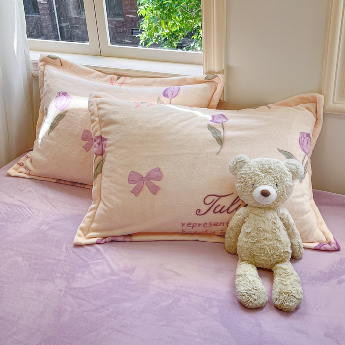 91家纺网 家纺一手货源 找家纺 沐慕 2024新款200g加厚牛奶绒四件套 紫色郁金香