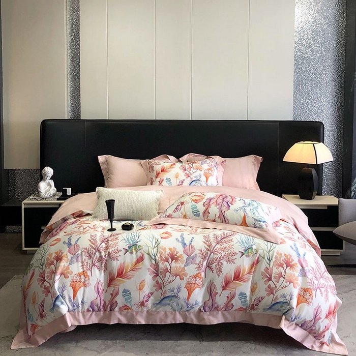 91家纺网 家纺一手货源 找家纺 金麦家纺 2024新款全棉数码印花四件套系列 梦田