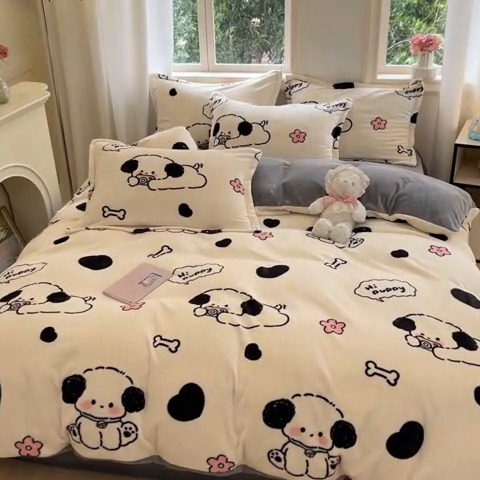 91家纺网 家纺一手货源 找家纺 沐慕 2024新款200g加厚牛奶绒四件套 修修狗