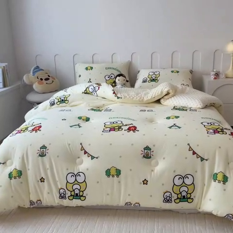 91家纺网 家纺一手货源 找家纺 米菲 2024新款卡通针织棉豆豆绒大豆冬被 大眼娃