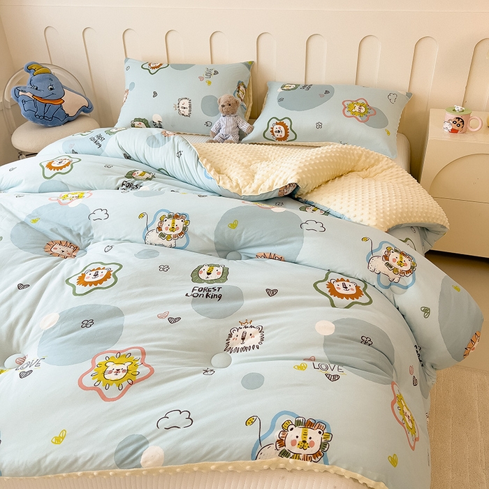 91家纺网 家纺一手货源 找家纺 米菲 2024新款卡通针织棉豆豆绒大豆冬被 开心派对