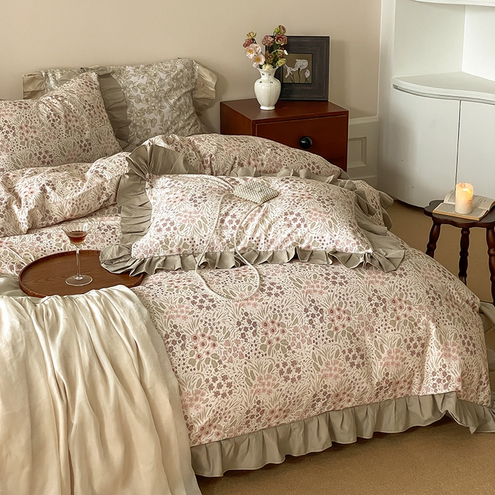 91家纺网 家纺一手货源 找家纺 窝米 2024新款全棉磨毛花边工艺款四件套 恬爱