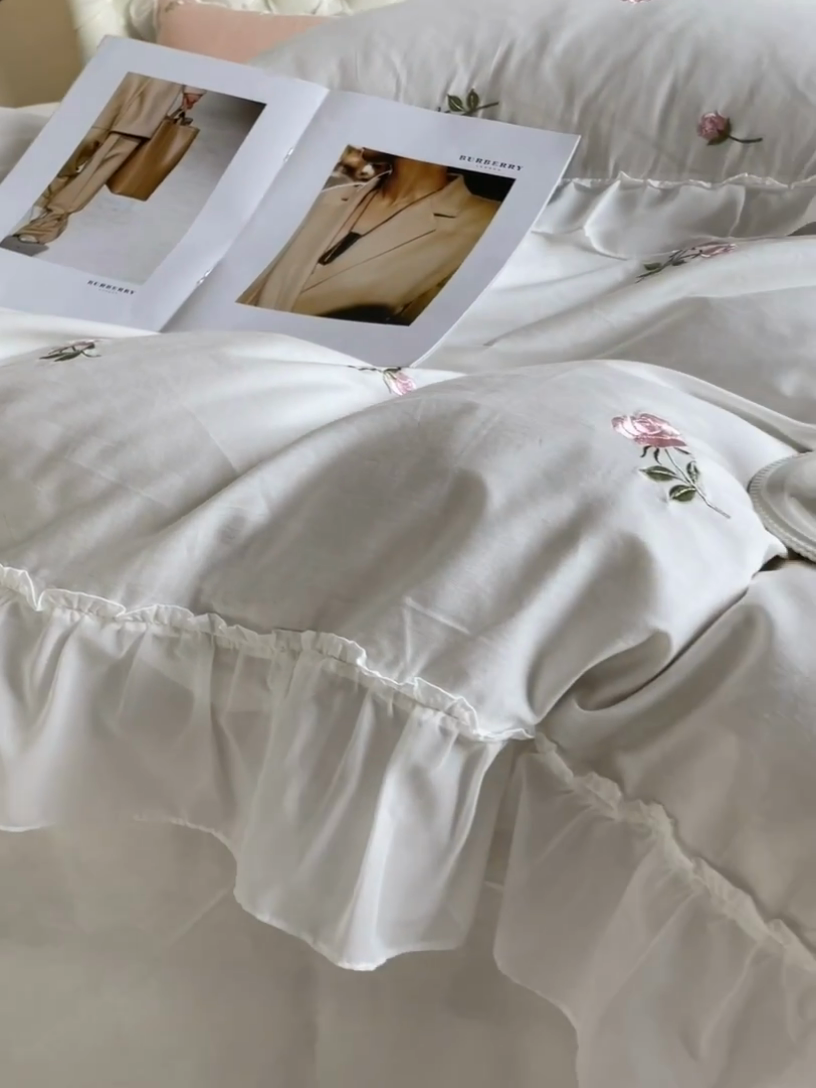 91家纺网 家纺一手货源 找家纺 理想家家纺 2024新款全棉轻奢刺绣四件套-花韵 花韵-白