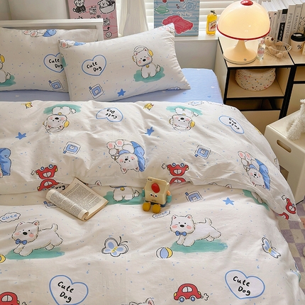 91家纺网 家纺一手货源 找家纺 TT.one 塔塔家居 2025新款卡通风全棉印花四件套-奶萌系列 悠闲小狗