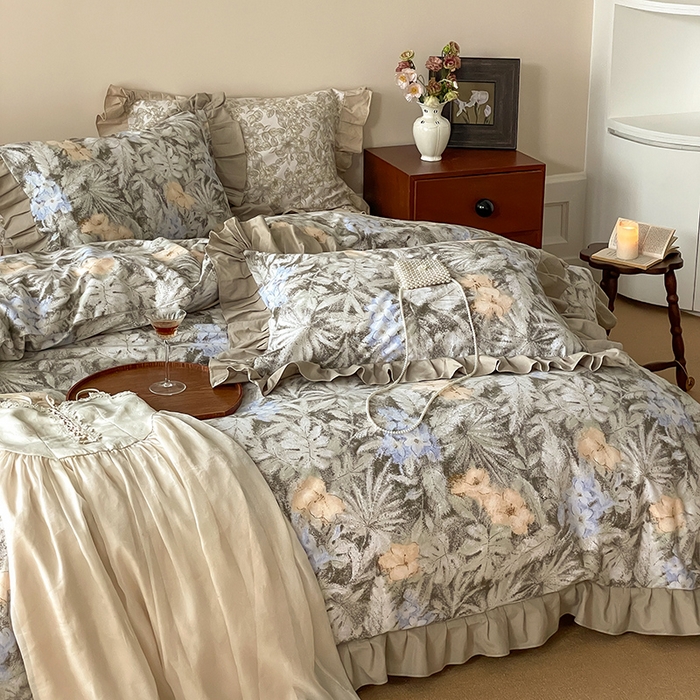 91家纺网 家纺一手货源 找家纺 窝米 2024新款全棉磨毛花边工艺款四件套 秋雅