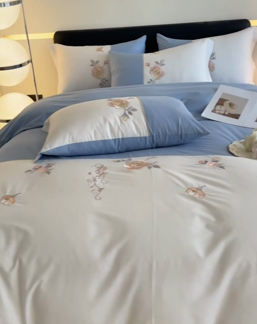 91家纺网 家纺一手货源 找家纺 理想家家纺 2024新款全棉轻奢刺绣四件套-芳华 芳华-蓝