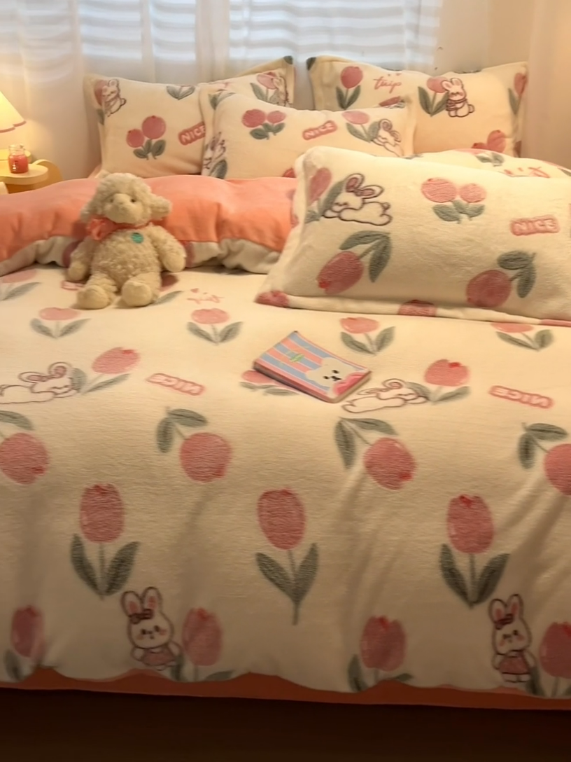 91家纺网 家纺一手货源 找家纺 韩巢家纺 2024新款加厚雪花绒印花四件套-风格一（提供卖家秀） 郁金香