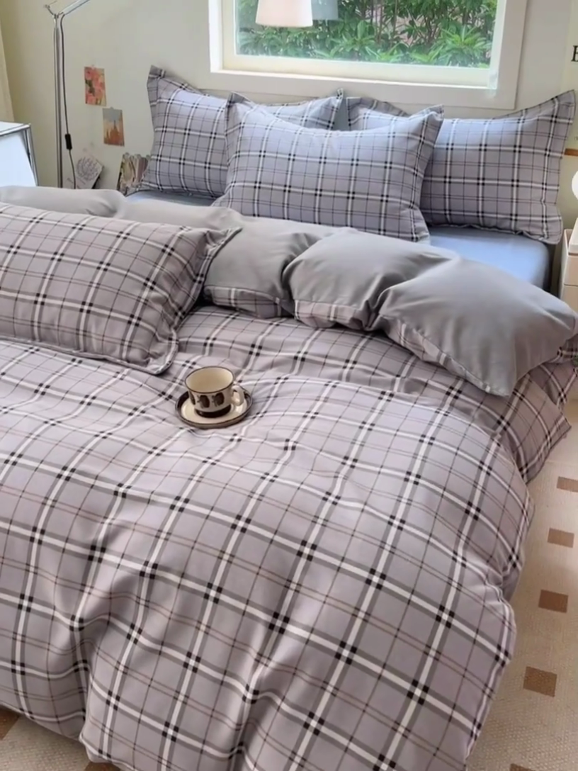 91家纺网 家纺一手货源 找家纺 品乐家纺 2024新款全棉生态棉印花磨毛四件套 宝莉格-灰