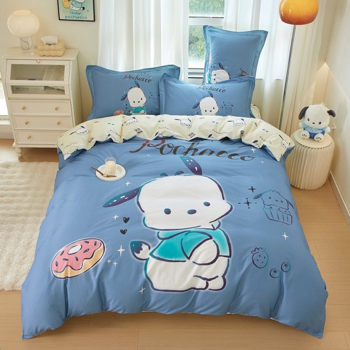 91家纺网 家纺一手货源 找家纺 蘭菲家纺 2024新款全棉大版卡通三丽鸥四件套 恰恰-灰