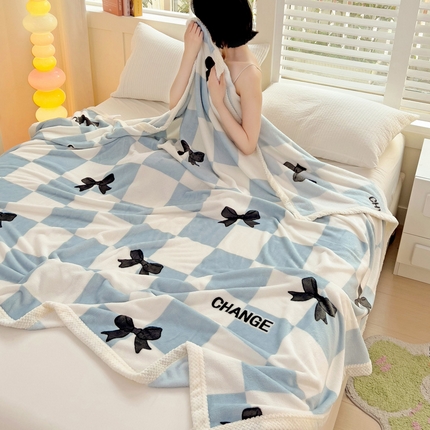 千荨 2024新款亲肤舒适双面贝贝绒包边牛奶绒毛毯 贝贝绒-蝴蝶结