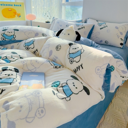 91家纺网 家纺一手货源 找家纺 灰鲸 2025新款牛奶绒小清新印花四件套 快乐大耳狗