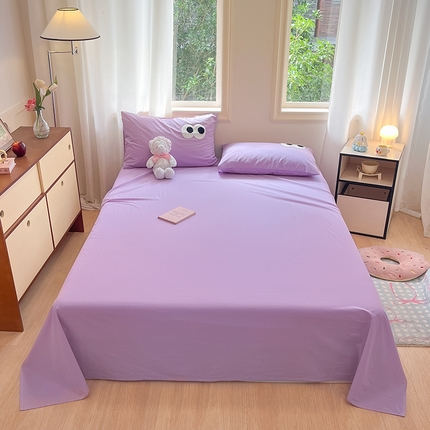 91家纺网 家纺一手货源 找家纺 桃子 2024新款ins纯棉色织水洗毛巾绣大眼仔单床单 色织水洗棉-大眼仔紫