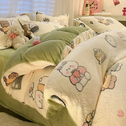 91家纺网 家纺一手货源 找家纺 韩巢家纺 2024新款加厚雪花绒印花单件被套-风格一（提供卖家秀 ） 快乐心情