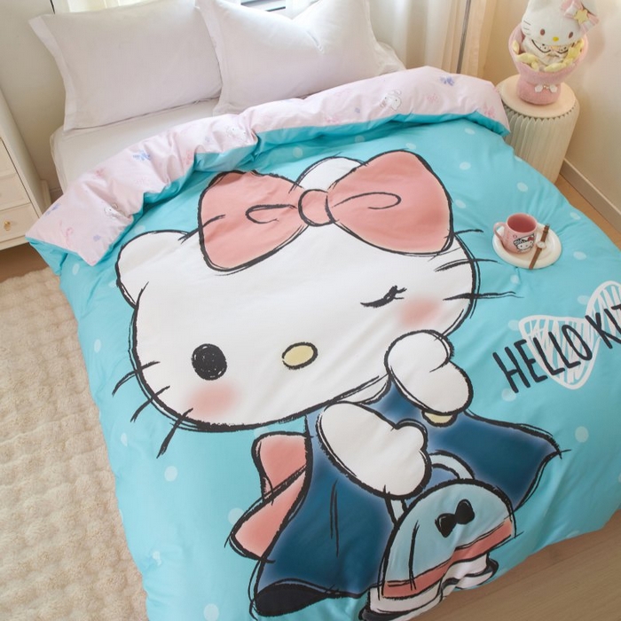 91家纺网 家纺一手货源 找家纺 蘭菲家纺 2024新款全棉大版卡通三丽鸥单品被套 摩卡-蓝