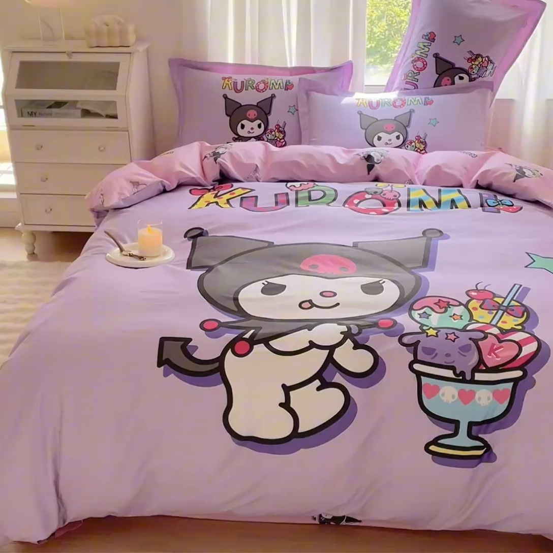 91家纺网 家纺一手货源 找家纺 蘭菲家纺 2024新款全棉大版卡通三丽鸥四件套 果茶