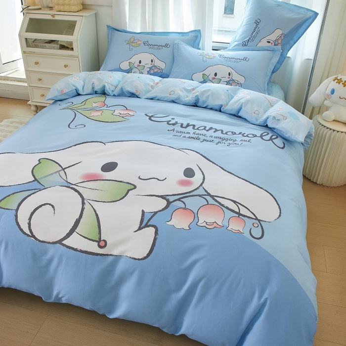 91家纺网 家纺一手货源 找家纺 蘭菲家纺 2024新款全棉大版卡通三丽鸥四件套 清新