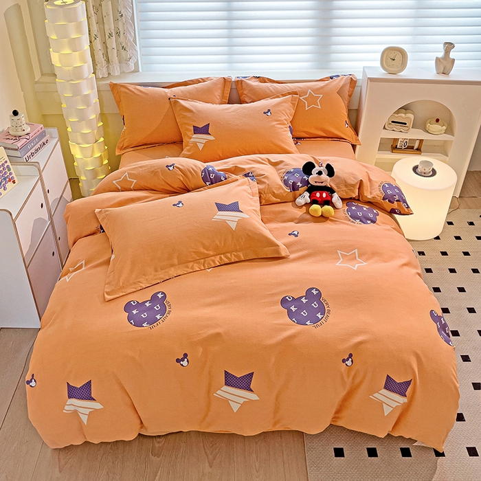 91家纺网 家纺一手货源 找家纺 品乐家纺 2024新款全棉生态棉印花磨毛四件套 潮流前线-桔