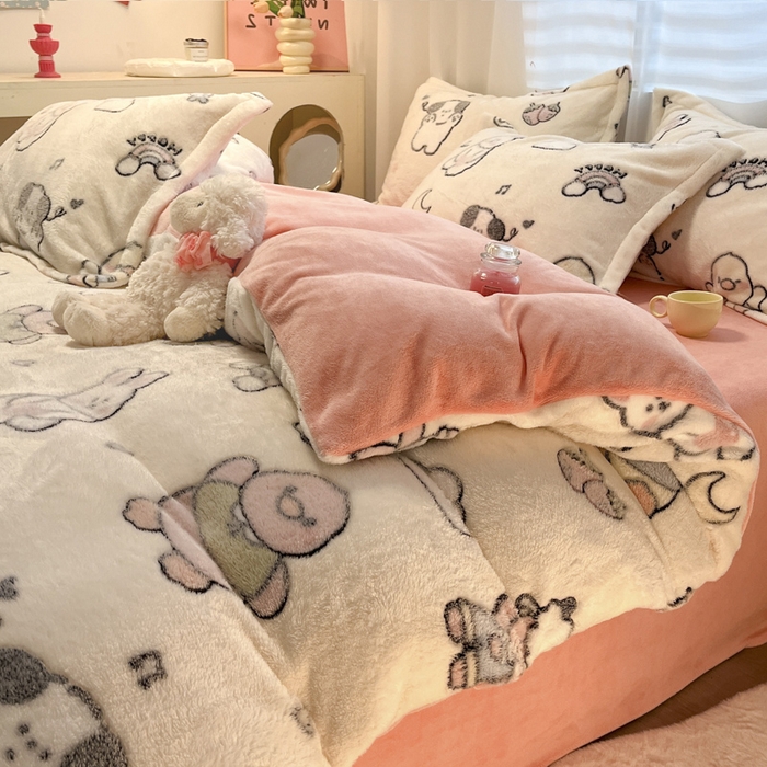 91家纺网 家纺一手货源 找家纺 韩巢家纺 2024新款加厚雪花绒印花单件被套-风格一（提供卖家秀 ） 小伙伴