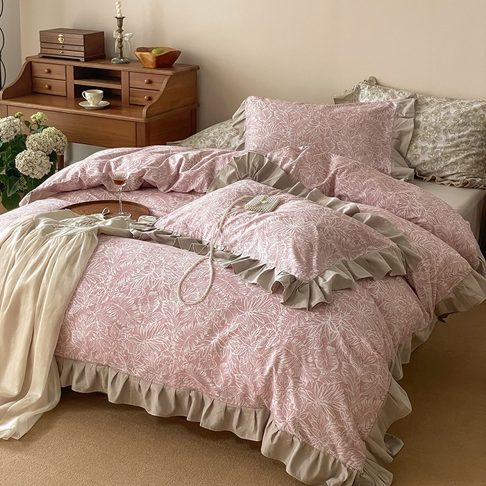 91家纺网 家纺一手货源 找家纺 （总）窝米 2024新款全棉磨毛花边工艺款四件套