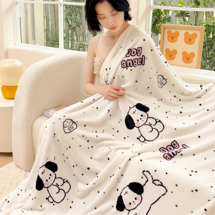 千荨 2024新款亲肤舒适双面贝贝绒包边牛奶绒毛毯 贝贝绒-可爱修狗