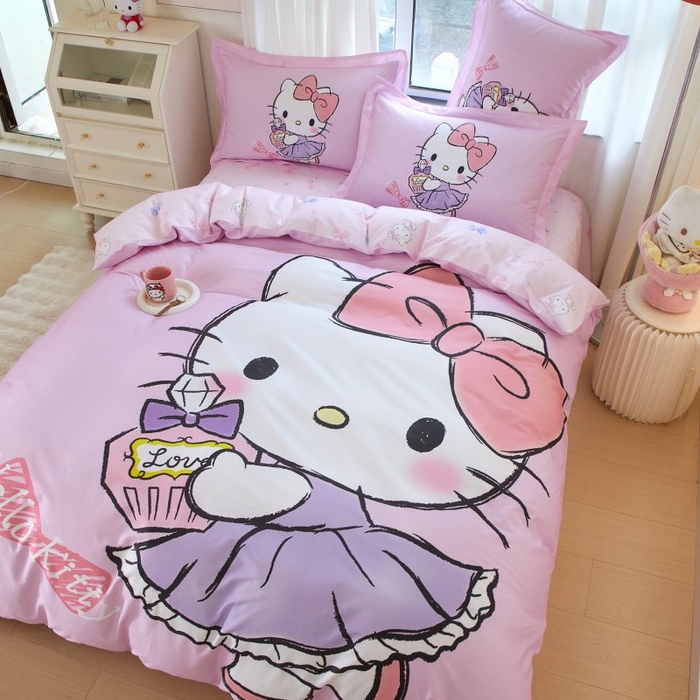 91家纺网 家纺一手货源 找家纺 蘭菲家纺 2024新款全棉大版卡通三丽鸥四件套 咪咪